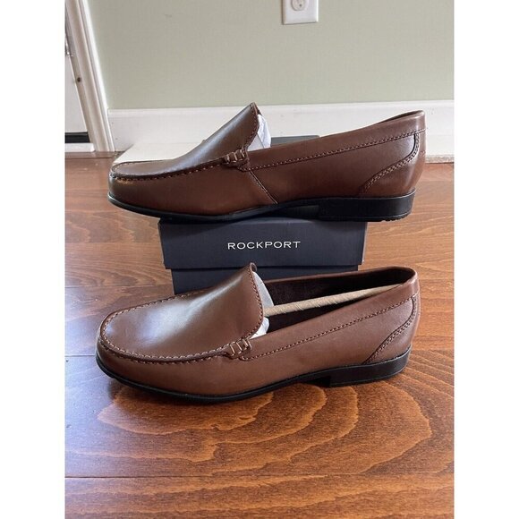 Rockport Men's Dark Brown Leather Classic Venetian Loafer Sz 6.5 W NWOB Slip On - Picture 1 of 5